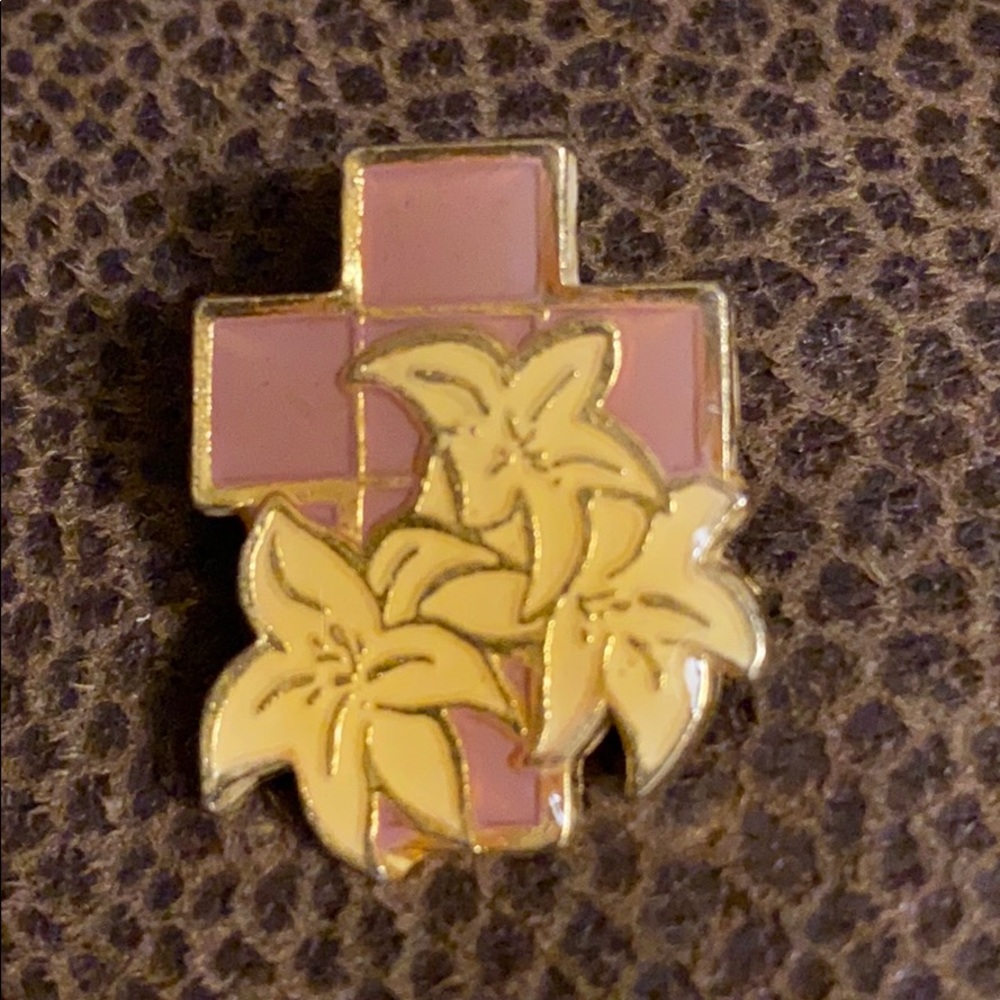 GGI enamel rose Cross Brooch pin with lilies Perfect for Easter